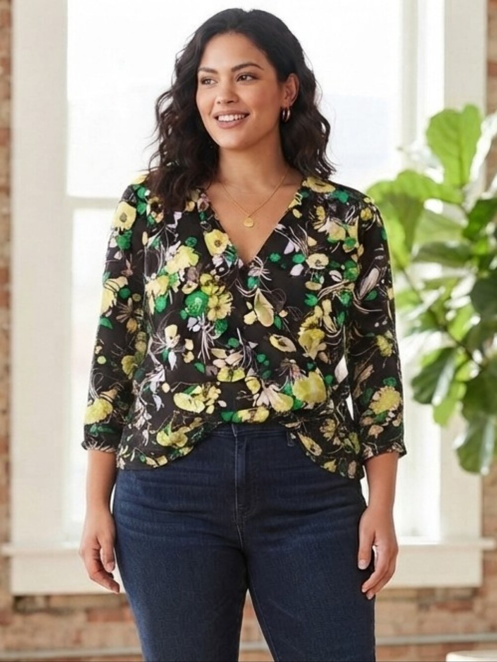 Mix It 3X Black and Yellow Floral Blouse